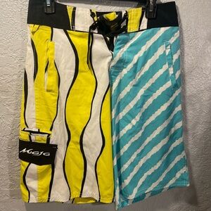 Vibrant Yellow and Blue Striped Board Shorts